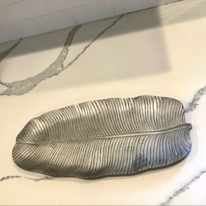 Silver-toned banana leaf serving tray. Believed to be Pottery Barn!